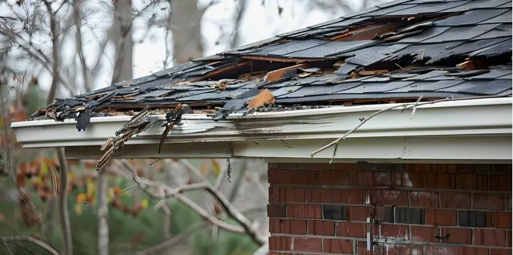 Heavy Rain Damage an Asphalt Shingle Roof